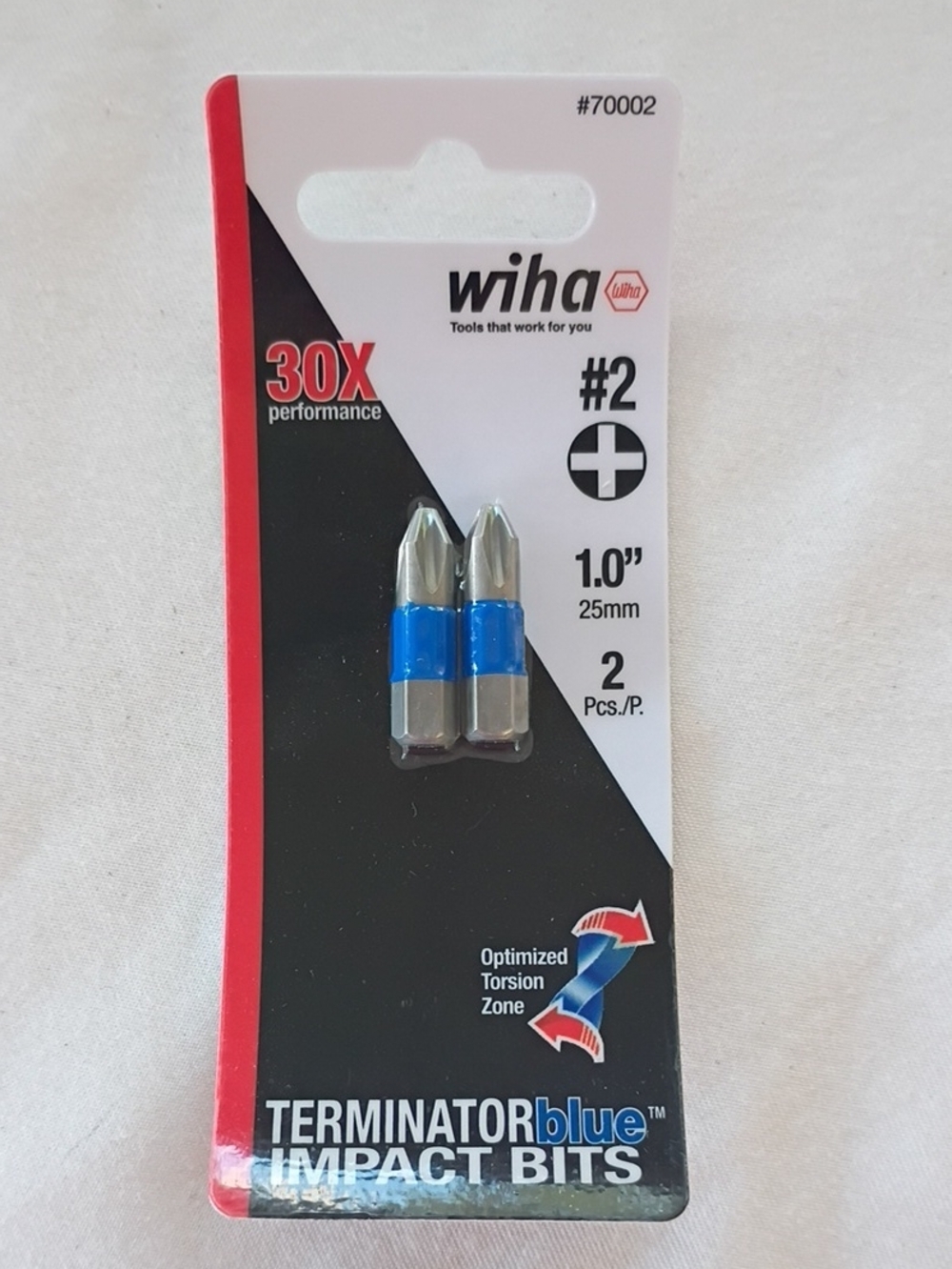 NEW Wiha Tools Terminator Blue Impact Bits #2 Phillips 2pc. 1.0in / 25mm